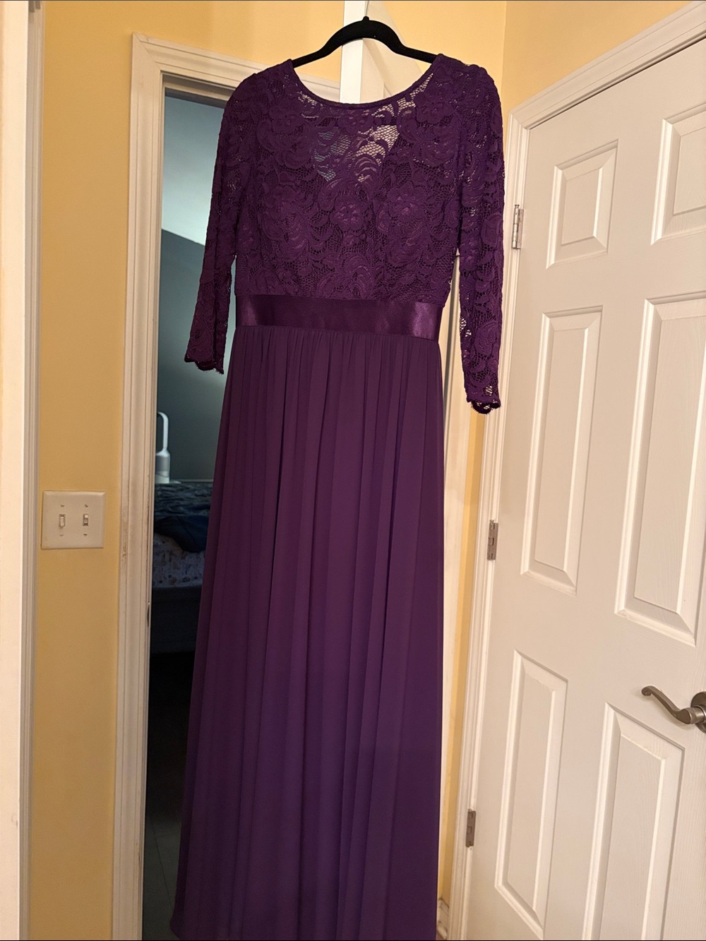 Ever Pretty Deep Purple Lace and Chiffon Maxi Dress